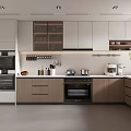 Modern Kitchen Interior With White And Wooden Cabinets Countertop And Appliances