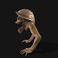 Creepy Skeleton Creature Wearing Old Hat In Crawling Posture With Red Tongue