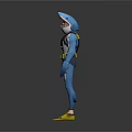 Shark Themed Diving Character Design With Yellow Fins And Blue White Suit