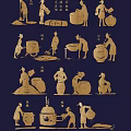 Brewing Workshop Process Craft Wine Elements Wine Culture Ancient Brewing Silhouette Hollow Carving 3d model