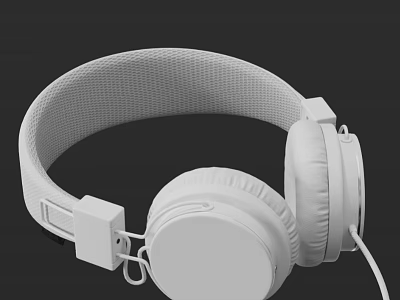 White Over Ear Headphones With Woven Headband Padded Ear Cushions Sleek Design And Cable 3d model