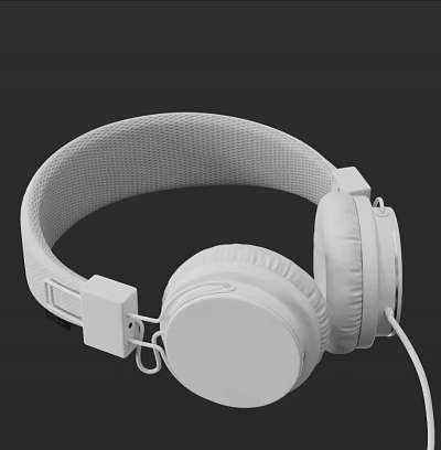 White Over Ear Headphones With Woven Headband Padded Ear Cushions Sleek Design And Cable 3d model