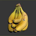 Fresh Yellow Bunch of Bananas with Sticker on Black Background and Reflection