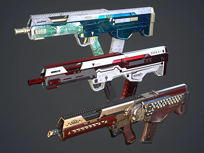 Futuristic Weapon Firearms Featuring Assorted Colorful Modern Designs And Decorative Patterns 3d model