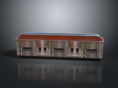 Silver Train Model With Red Roof Windows And Doors On Black Surface With Clear Reflection 3d model