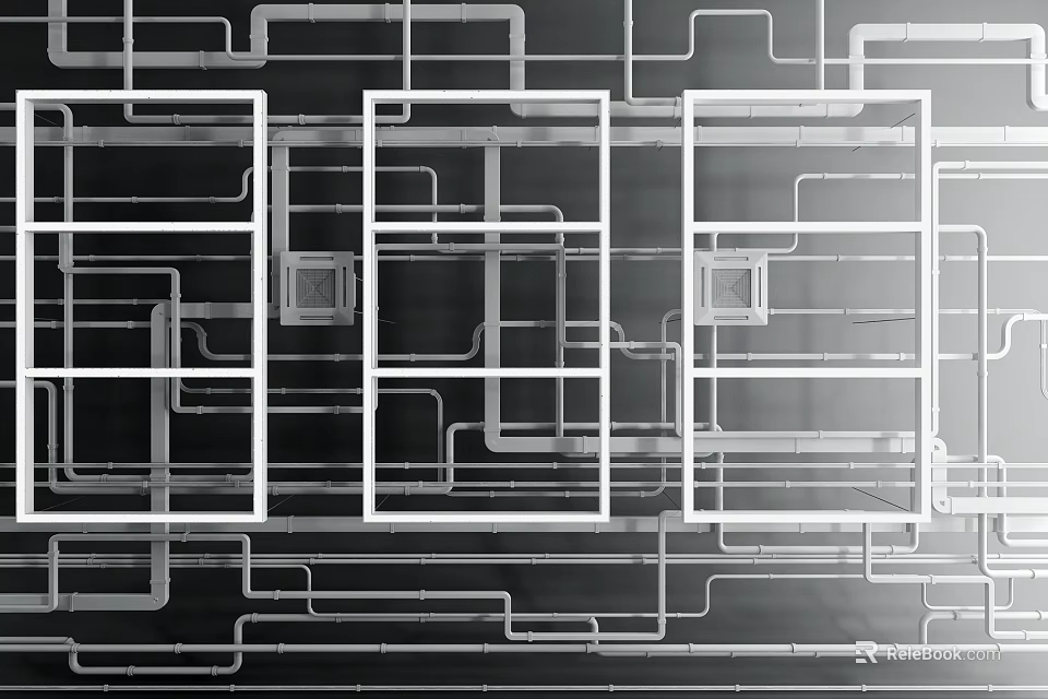 Interconnected Metallic Pipes Forming Complex Network in Industrial Structural Layout 3d model 