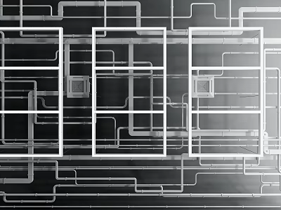 Interconnected Metallic Pipes Forming Complex Network in Industrial Structural Layout 3d model