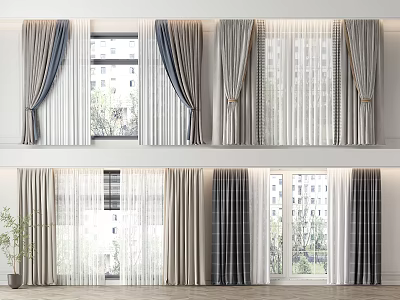 Curtains in Various Styles with Sheer Layers and Neutral Tones for Home Window Decor 3d model