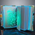 Futuristic Open Book With Glowing Digital Elements And Visual Effects 3d model