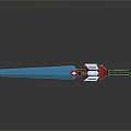 Glowing Blue Blade Sword With Red White Hilt And Black Handle On Gray Background