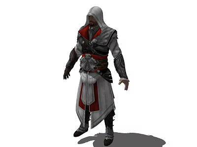 Game Movie Character In Hooded Red And White Robe With Ornate Belt Design 3d model