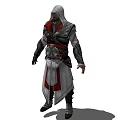 Game Movie Character In Hooded Red And White Robe With Ornate Belt Design