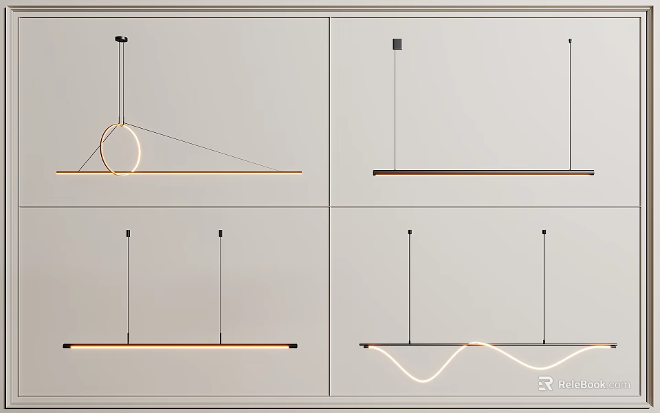 Modern Pendant Lights With Various Linear Curved And Geometric Designs 3d model