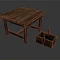 Rustic Wooden Square Table And Small Basket For Home Living Essentials