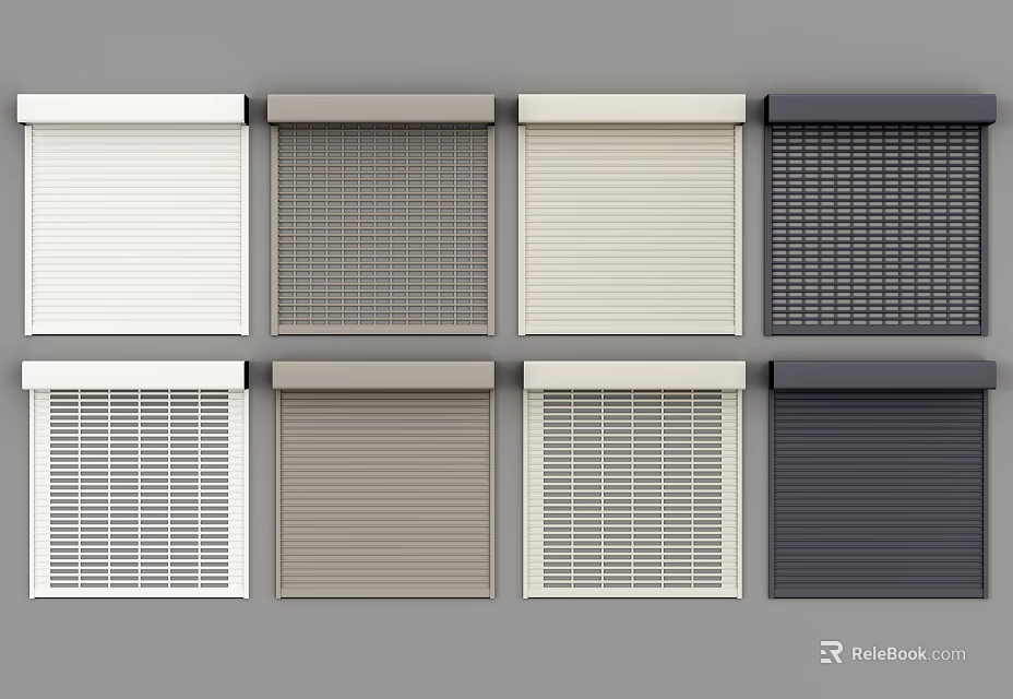 Different Types Of Roller Blinds With Various Colors And Textures 3d model 