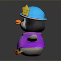 Cute Cartoon Penguin With Blue Hat Yellow Star Purple Shirt And Blue Heart