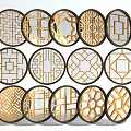 Decorative Lattice Windows With Gold And Black Frames In Circular Oval Shapes