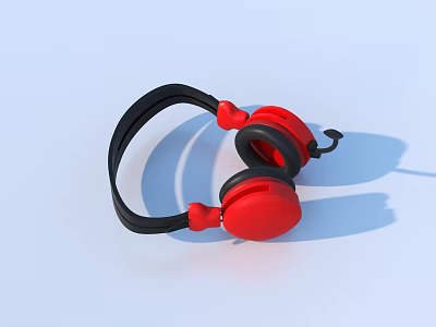 Red Over Ear Headphones With Black Headband For Daily Use 3d model