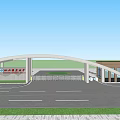 Modern Arched Entrance Gate Design With Surrounding Buildings Car And Pedestrians