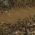 Sunlit Natural Desert Landscape With Rolling Sand Dunes And Rocky Outcrops