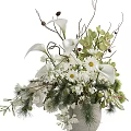 Elegant Decorative Ornament Arrangement With Flower Bouquet Green Plants And Decorative Branches