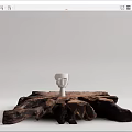Natural Tree Root Coffee Table With Dark Brown Texture And White Ornament 3d model
