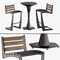 Modern Table and Chair Set With Wooden Slatted Back Chairs And Tapered Metal Base