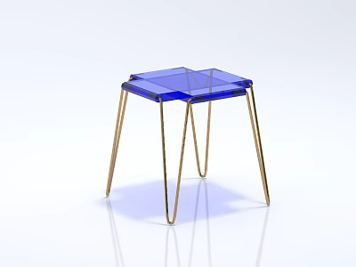 Modern Leisure Table With Transparent Blue Glass Top And Gold Metal Legs 3d model