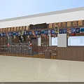 Traditional Restaurant Interior With Wooden Counter Hanging Lanterns Display Shelves And Large Screens