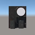 Modern Black Marble Bathroom Vanity With Round Mirror Brass Faucet And LED Lighting