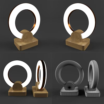 Modern Table Lamp With Circular Ring Light Wooden Base And Design Variations 3d model