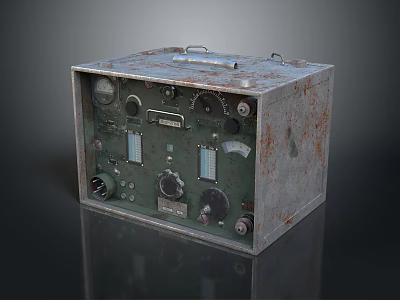 Vintage Rusty Metal Box With Dials Knobs And Switches On Front Panel 3d model