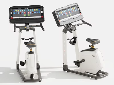 Fitness Exercise Bikes With LCD Display Screens Adjustable Seats Modern White Black Design 3d model