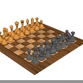 Classic Chess Set on Wooden Chessboard with Black and White Pieces Arranged