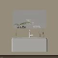 Modern Bathroom Cabinet With Gray Mirror LED Light Toiletries And Plant