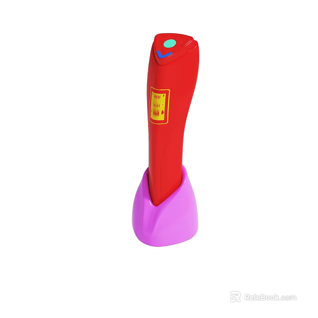 Red Handheld Learning Device With Purple Base Top Buttons And Yellow Logo 3d model 