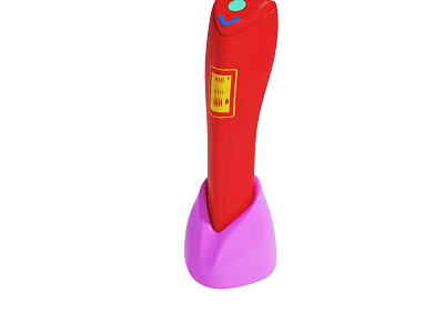 Red Handheld Learning Device With Purple Base Top Buttons And Yellow Logo 3d model