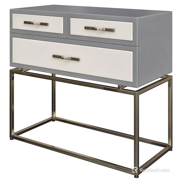 Stylish Modern Entryway Cabinet Sideboard With Metal Frame Drawer Storage And White Gray Finish 3d model 