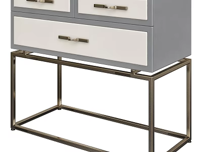 Stylish Modern Entryway Cabinet Sideboard With Metal Frame Drawer Storage And White Gray Finish 3d model
