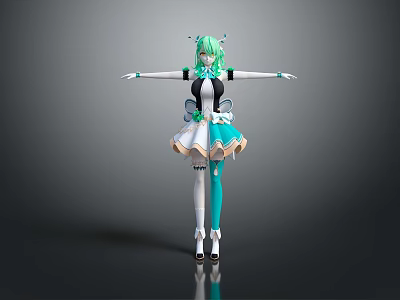 Anime Character With Green Hair And Butterfly Inspired Costume And Wing Details 3d model