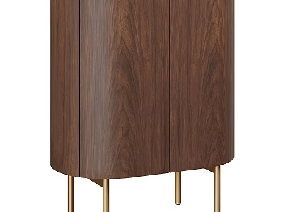 Walnut Wood Cabinet With Double Doors And Gold Metal Legs Design 3d model