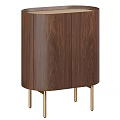 Walnut Wood Cabinet With Double Doors And Gold Metal Legs Design