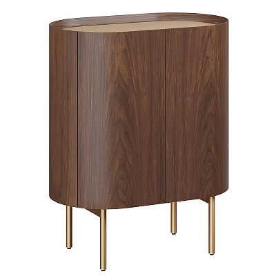 Walnut Wood Cabinet With Double Doors And Gold Metal Legs Design 3d model