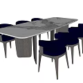 Modern Rectangular Dining Table Set With Marble Tabletop And Six Upholstered Chairs 3d model