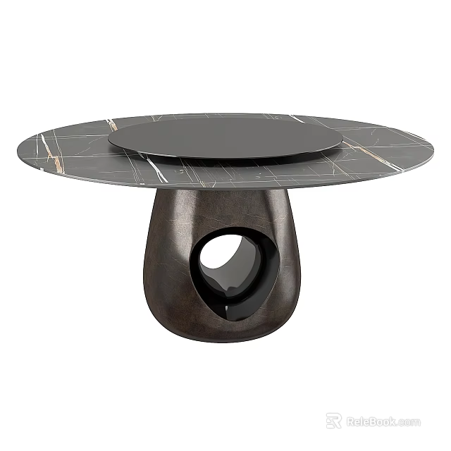 Modern Round Marble Top Dining Table With Unique Base And Circular Cutout Design 3d model