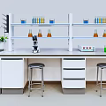 Modern Laboratory Setup With Lab Bench Shelves Test Tubes Beakers Microscope And Stools 3d model