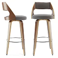 Modern Bar Stools With Wooden Legs Gray Upholstered Seat And Metal Footrest Ring For Home Bar