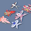 Colorful Traditional Decorative Crafts Featuring Fish And Bird Shapes Design