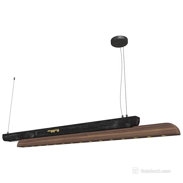 Modern Long Hanging Pendant Light Design With Black And Wooden Elements For Living Room Interior 3d model 