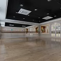 Spacious Dance Studio Interior Design With Wooden Floors Walls And Chandeliers